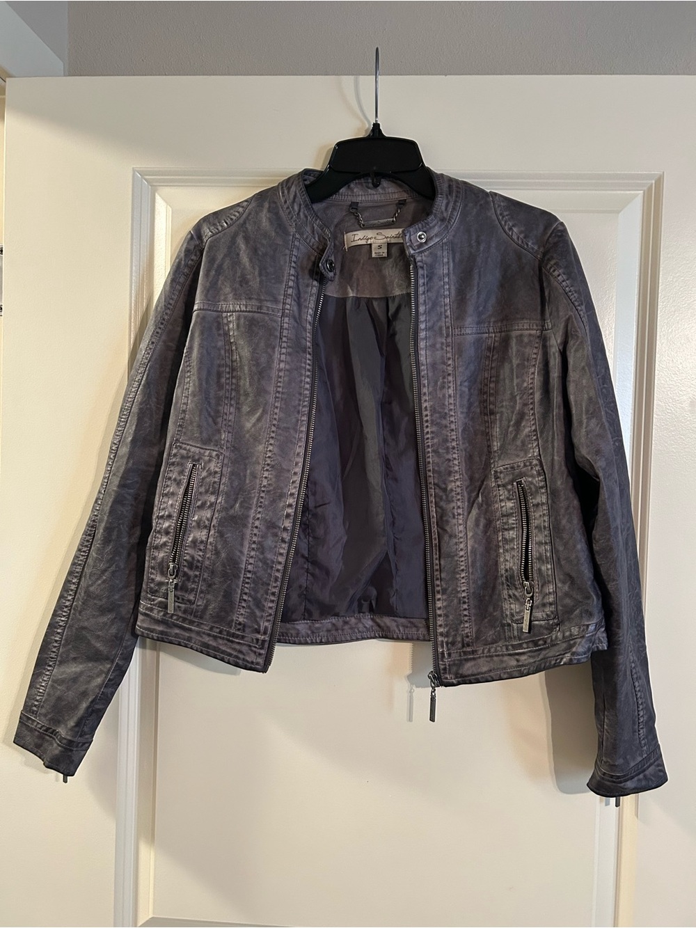 INDIGO SAINTS faux leather moto jacket - gray S